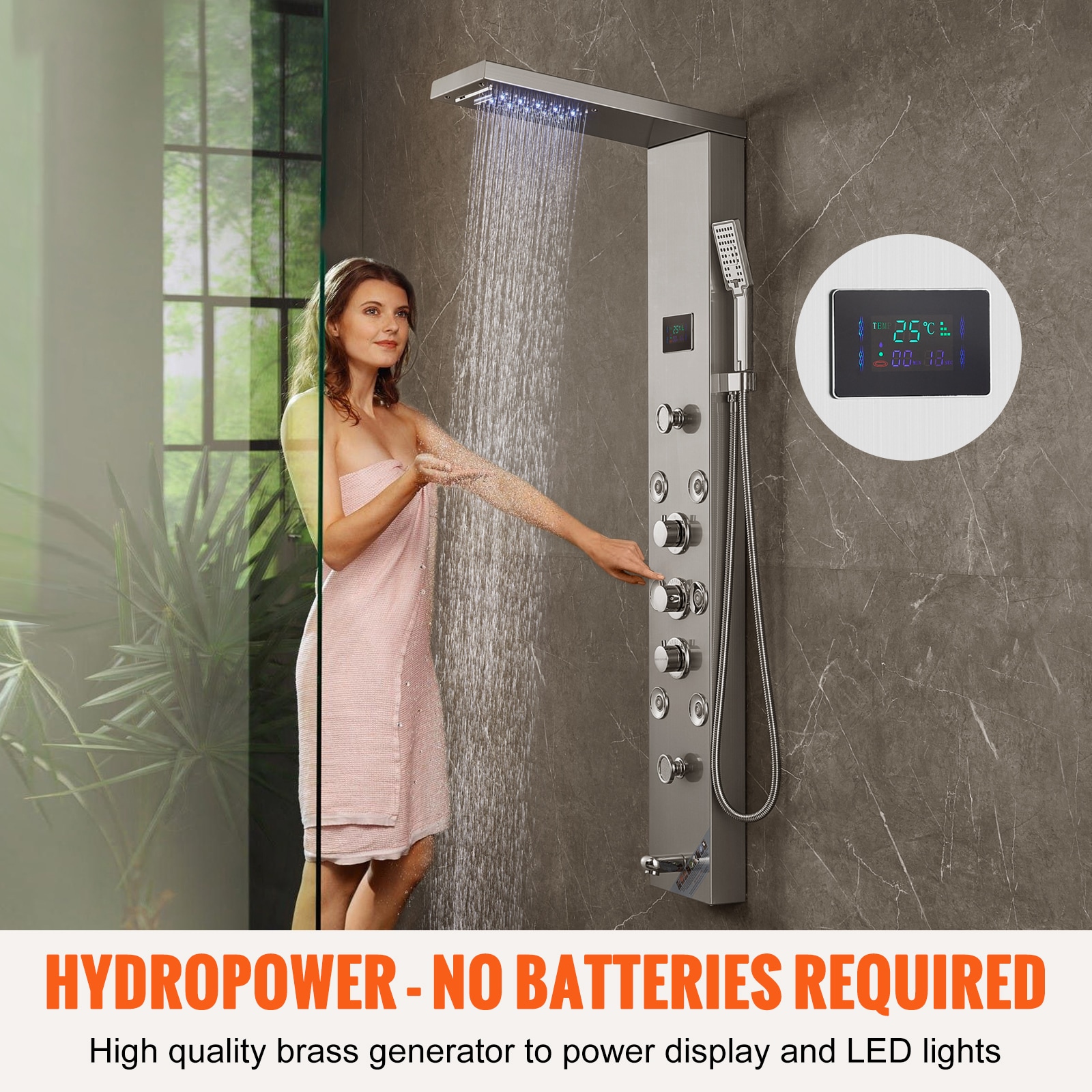 Stainless Steel Shower Panel Tower With Led Rainfall Massage_voghion.com